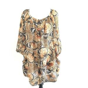 Grace Elements | Women Animal Print Top Large Asymmetrical Bubble Hem Brown